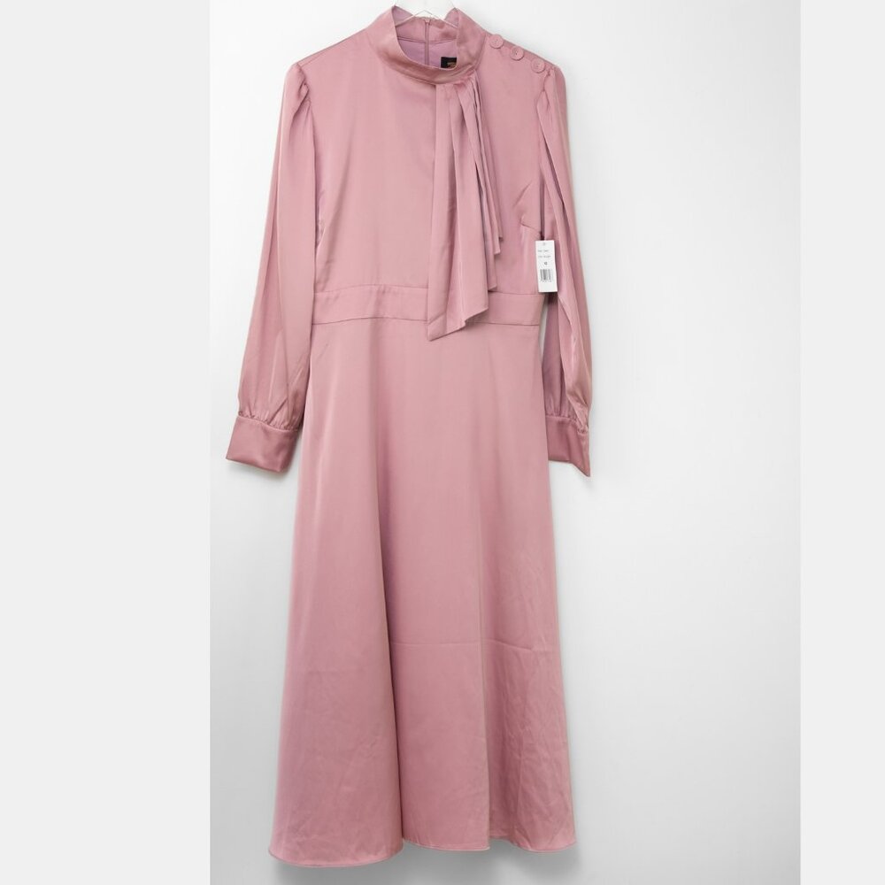 Alexia Admor Brooklyn Dress Mock Neck Midi Fit & Flare Blush Pink Size 12 New - Picture 2 of 10